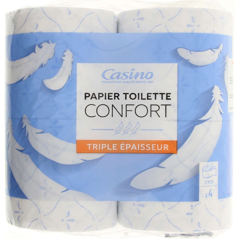 CASINO Papier toilette 3 plis blanc/bleu - x4