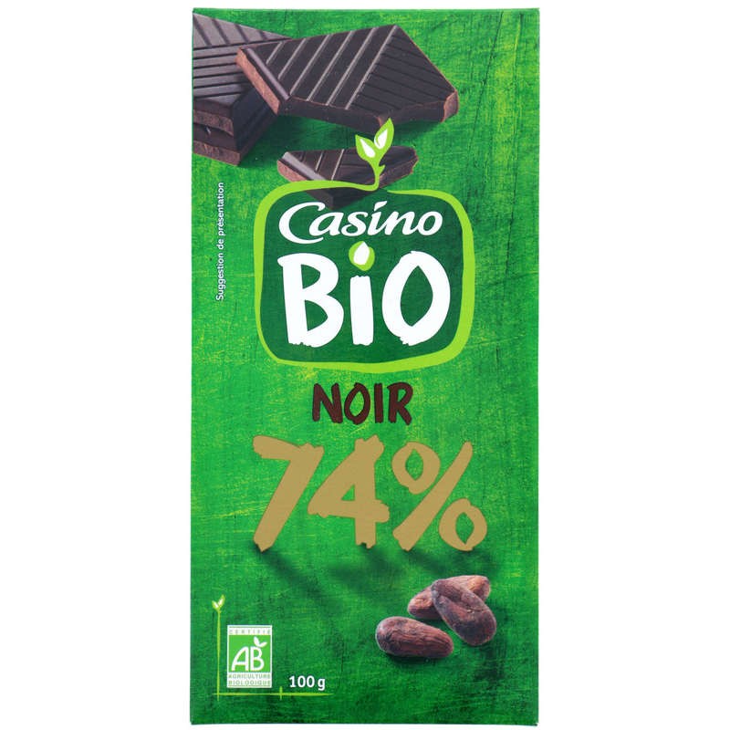 CASINO Chocolat noir bio 74% dégustation Bio - 100g