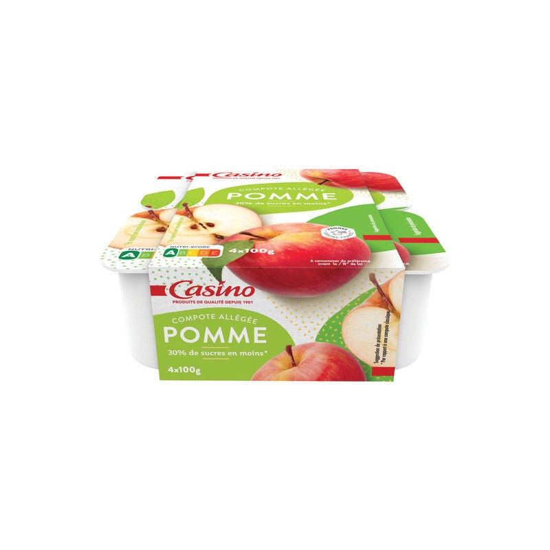 CASINO Compote de pommes allégée - 4x100g