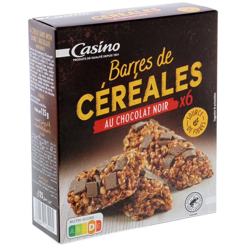 CASINO Barres de céréales chocolat noir - 125g