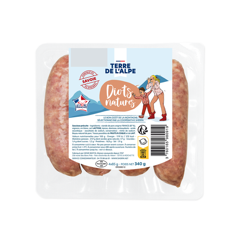 TERRE DE L'ALPE Diots de Savoie Nature - 4x85g